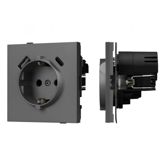 054609 Механизм розетки с USB зарядкой SCT-TENDO-MUAC-SFPL-GR (230V, 16A) (Arlight, Матовый графитовый) 054609