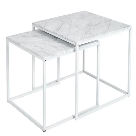 009487 Стол журнальный МеталлАрт М002 белый мрамор/белый Mebelik 009487