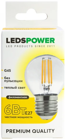 007113 Лампочка светодиодная филаментная E27 6Вт 3000K LEDS POWER 007113