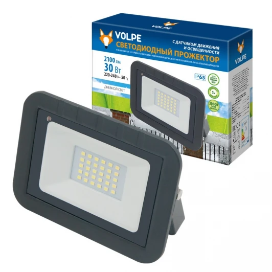 ULF-Q512 30W/DW SENSOR IP65 220-240B BLACK картон Прожектор уличный Volpe ULF-Q512 30W/DW SENSOR IP65 220-240B BLACK картон