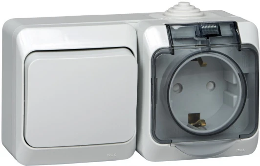 BPA16-246C Розетка накладная с заземлением и крышкой с одноклавишным выключателем (серый) Systeme Electric Etude BPA16-246C