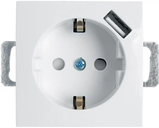 39318 Розетка с заземлением, шторками и USB (белый) Stekker Эрна 39318