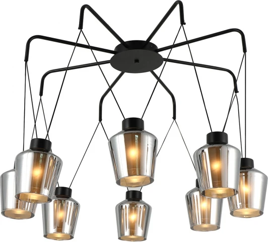 2140/8S Подвесной светильник Escada Trenton 2140/8S 8x40Вт E27, металл/стекло, черный, дымчатый плафон (220V, на проводе)