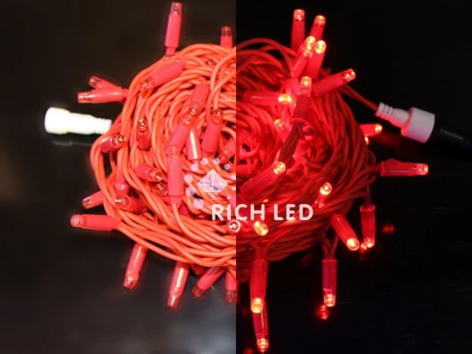 RL-S10CF-220V-RR/R Гирлянда светодиодная красная с мерцанием 220B, 100 LED, провод красный, IP65 RL-S10CF-220V-RR/R Rich LED