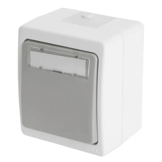 49723 Выключатель одноклавишный накладной самовозвратный с окном для маркировки (серый, графит) Stekker Велена 49723