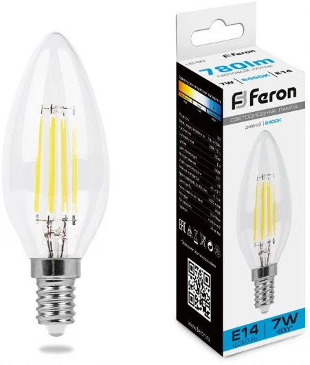 38227 Лампа светодиодная Feron 38227 LB-66 Свеча E14 7W 6400K