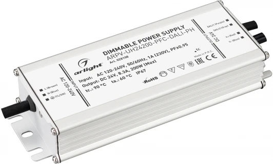 028108 Блок питания ARPV-UH24200-PFC-DALI-PH (24V, 8.3A, 200W) (IP67 Металл) 028108 Arlight ARPV