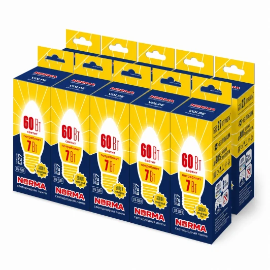 LED-C37-7W/WW/E27/FR/NR SET10 Лампочка светодиодная E27 7Вт Volpe NORMA LED-C37-7W/WW/E27/FR/NR SET10