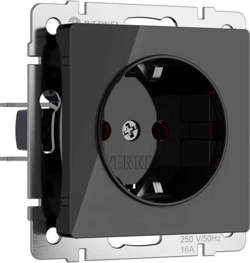 W1171148 Розетка с заземлением и шторками (черный акрил) Werkel W1171148 (a064042)
