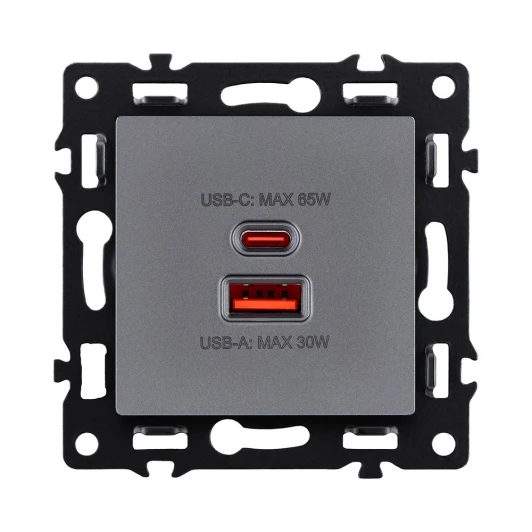 AS-024GY Розетка USB A+C 65W серый Kollinger Asthetik AS-024GY