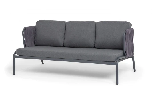 RON-S-3-001 RAL7024 MuaT-grey(D-gray027) "Ронда" диван 3-местный плетеный из роупа, каркас алюминий темно-серый (RAL7024) муар, роуп серый 40 мм tex, ткань темно-серая 027 4SIS RON-S-3-001 RAL7024 MuaT-grey(D-gray027)