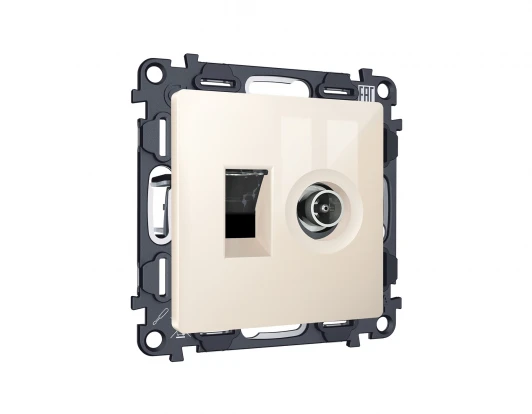 MA312510 Комплект механизма ТВ-розетки оконечной и Ethernet RJ-45 розетки с автоматической защитной шторкой встраиваемый (бежевый глянец) Ambrella Volt QUANT MA312510
