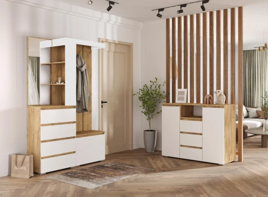 592507 Модульная прихожая Элла комплектация 1 (Элла комплектация 1 белый / дуб крафт золото) Woodville арт.592507