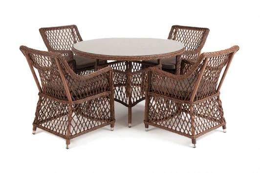 DOPC4T-5-SET brown Обеденная группа плетеная, цвет коричневый 4SIS Доппио DOPC4T-5-SET brown