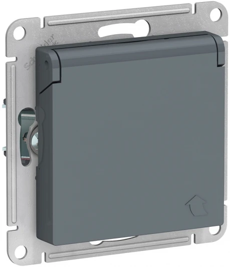 ATN000746 Розетка встраиваемая с заземлением, шторками и крышкой (грифель) Systeme Electric AtlasDesign ATN000746