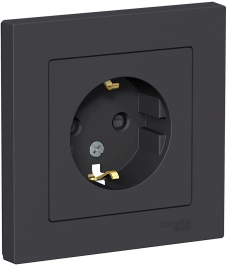 ATN001044 Розетка встраиваемая с заземлением и шторками (карбон) Systeme Electric AtlasDesign ATN001044