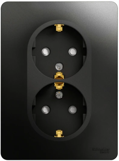 GSL000726 Розетка встраиваемая двойная с заземлением и шторками (антрацит) Systeme Electric Glossa GSL000726