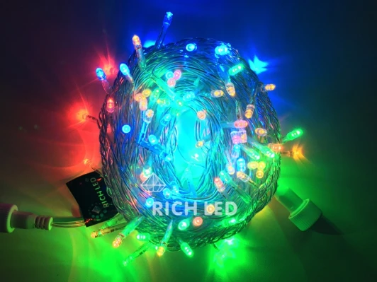 RL-S10C-220V-T/M Гирлянда светодиодная разноцветная постоянного свечения 220B, 100 LED, провод прозрачный, IP54 RL-S10C-220V-T/M Rich LED