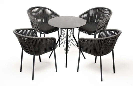 R70-SHT-TU2-1/4хAS1158 B-Rope-2 "Конте" обеденная группа на 4 персоны, круглый стол, цвет "серый гранит" 4SIS арт.УТ-00000811