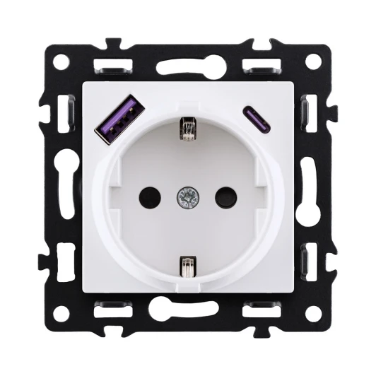 AS-016WH Розетка штепсельная SCHUKO 16A/250 В с USB A+C 20W, белый Kollinger Asthetik AS-016WH