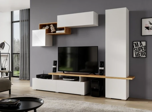 508997 Готовая гостиная Woodville Руфе белый гладкий /дуб крафт золотой / белый гладкий глянцевый арт.508997