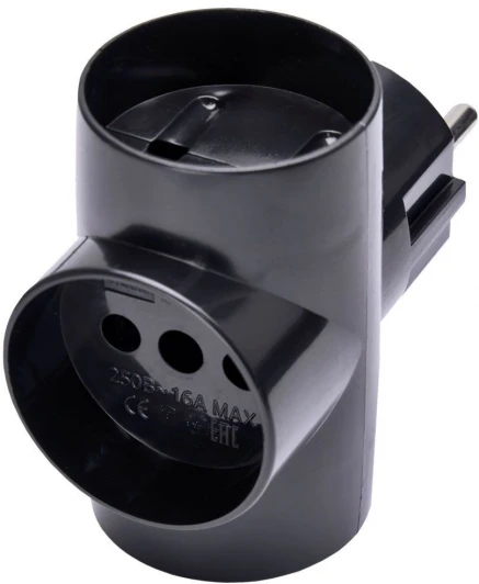 39001 Разветвительна 3 гнезда без заземления (черный) Stekker 39001