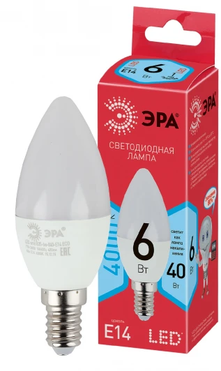 ECO LED B35-6W-840-E14 Лампочка светодиодная E14 6 Вт ЭРА ECO LED B35-6W-840-E14 ECO LED B35-6W-840-E14