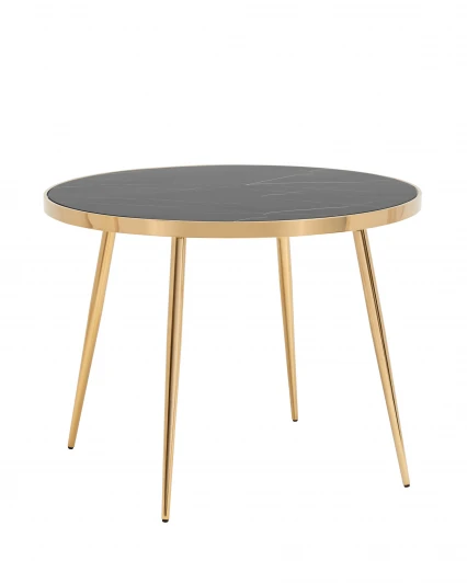 УТ000036675 Стол обеденный Stool Group Гелиос 100*100 стекло черный мрамор сталь золото УТ000036675