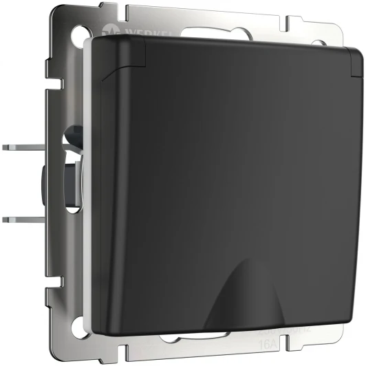 W1171208 Розетка влагозащ. с зазем. с защит. крышкой и шторками (черный матовый) W1171208 (a051610)