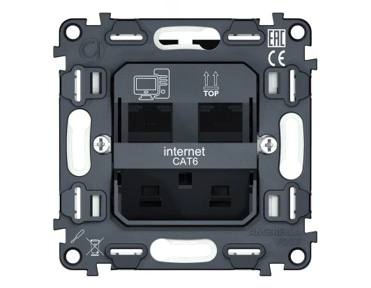 VM189 Механизм компьютерной двойной Ethernet RJ-45 розетки с автоматической защитной шторкой встраиваемый (серый) Ambrella Volt QUANT VM189