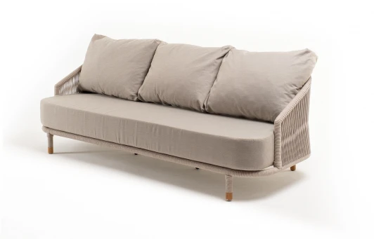 VER-S-3-001 W Mua beige(beige15052) "Верона" диван 3-местный плетеный из роупа, каркас алюминий белый муар, роуп бежевый круглый, ткань бежевая 15052 4SIS арт.УТ-00010334