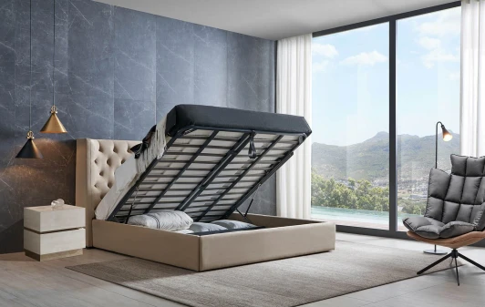 GC1726 160BEIGE STORAGE Кровать GC1726 (160-200) бежевый FA272-01с ящиком для белья