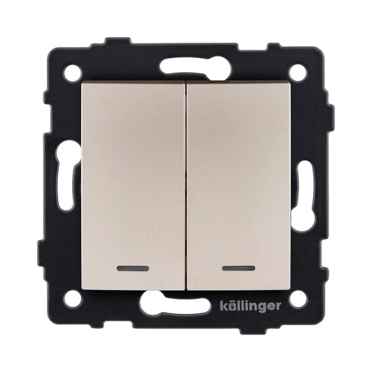 REA-R-008GD Выключатель 2-клавишный 10А/250В с LED подсветкой, изогнутый, золотой Kollinger REA-R-008GD для Aspekt, Eleganz, Reflex