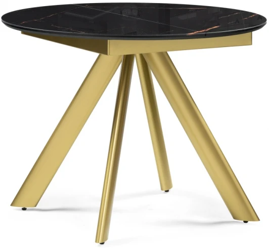 532392 Стеклянный стол Woodville Галвестон 100х76 обсидиан / черный / золото 532392