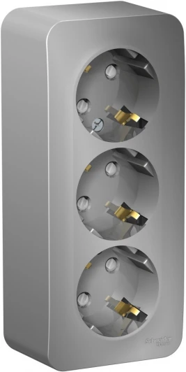 BLNRA011313 Розетка накладная тройная с заземлением и шторками (алюминий) Systeme Electric Blanca BLNRA011313