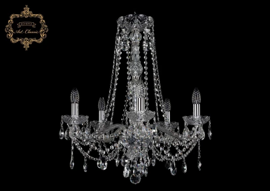 11.21.5.200.h-63.Cr.Sp Подвесная люстра с хрустальными подвесками Art Classic 11.21 11.21.5.200.h-63.Cr.Sp (220V, на цепи, подсвечник, свеча)