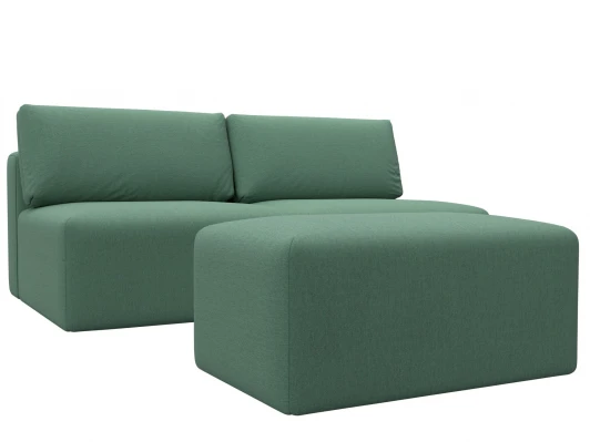 129678 Диван прямой модульный с пуфом Лига-060 НПБ (ЛДСП,Брус,Фанера/Пластик/Рогожка/Зеленый) Лига Диванов 129678