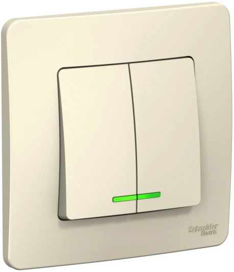 BLNVS006512 Выключатель встраиваемый двухклавишный с подсветкой (молочный) Systeme Electric Blanca BLNVS006512