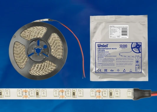 ULS-2835-120LED/m-8mm-IP65-DC12V-9,6W/m-5M-DW катушка в герметичной упаковке Светодиодная лента Uniel ULS-2835-120LED/m-8mm-IP65-DC12V-9,6W/m-5M-DW катушка в герметичной упаковке