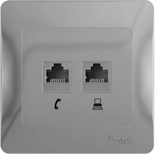 GSL000385 Розетка встраиваемая телефонная RJ-11 + Ethernet RJ-45 (алюминий) Systeme Electric Glossa GSL000385