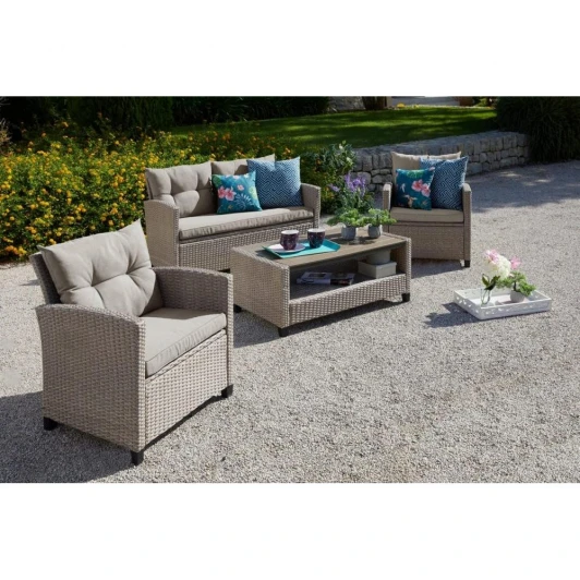 AFM-804B Beige-Grey Плетеный комплект мебели с диваном Afina AFM-804B Beige-Grey