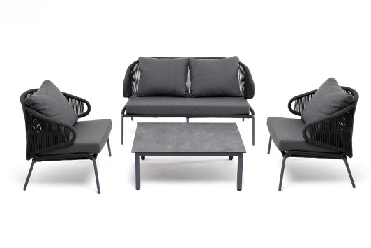MILS2C2TJ-4-SET D-gray Лаунж-зона 4-местная плетеная из роупа (веревки), каркас алюминиевый серый, роуп темно-серый 4SIS Милан MILS2C2TJ-4-SET D-gray