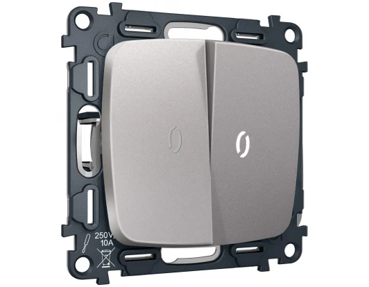 MO504055 Комплект механизма 2-кл выключателя с самовозвратом с подсветкой 5600K Ambrella Volt OMEGA MO504055 Сталь матовый QUANT (OP5040, VM129, G14W)