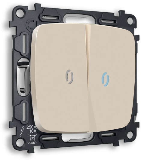 MO324040 Комплект механизма Ambrella Volt 2-клавишного проходного выключателя с подсветкой 10000K OMEGA MO324040 Бежевый матовый QUANT