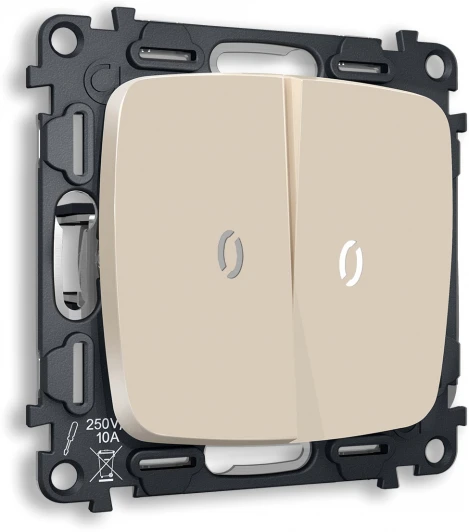 MO324015 Комплект механизма Ambrella Volt 2-клавишного выключателя с подсветкой 5600K OMEGA MO324015 Бежевый матовый QUANT
