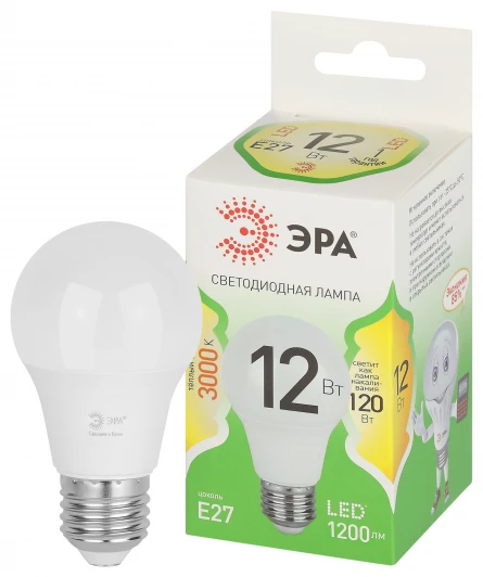 LED A60-12W-830-E27 GL Лампочка светодиодная E27 12W ЭРА LED A60-12W-830-E27 GL