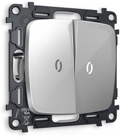 MO404015 Комплект механизма Ambrella Volt 2-клавишного выключателя с подсветкой 5600K OMEGA MO404015 Серебро глянец QUANT