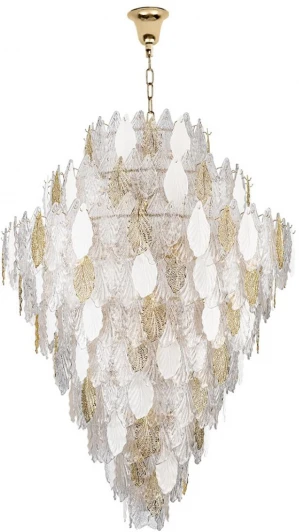 5052/86 Подвесная большая люстра каскадная Odeon Light Lace 5052/86 золото/белый/прозрачный/металл/стекло/фарфор/металл E14 86*25W (220V, на цепи, лепестки)