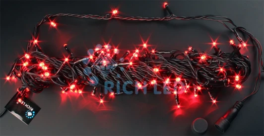 RL-S10C-24V-B/R Гирлянда светодиодная красная постоянного свечения 24B, 100 LED, провод черный, IP54 RL-S10C-24V-B/R Rich LED