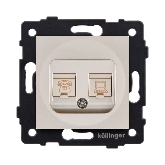REA-011GD Розетка двойная RJ11 + RJ45 золотой Kollinger REA-011GD для Aspekt, Eleganz, Reflex